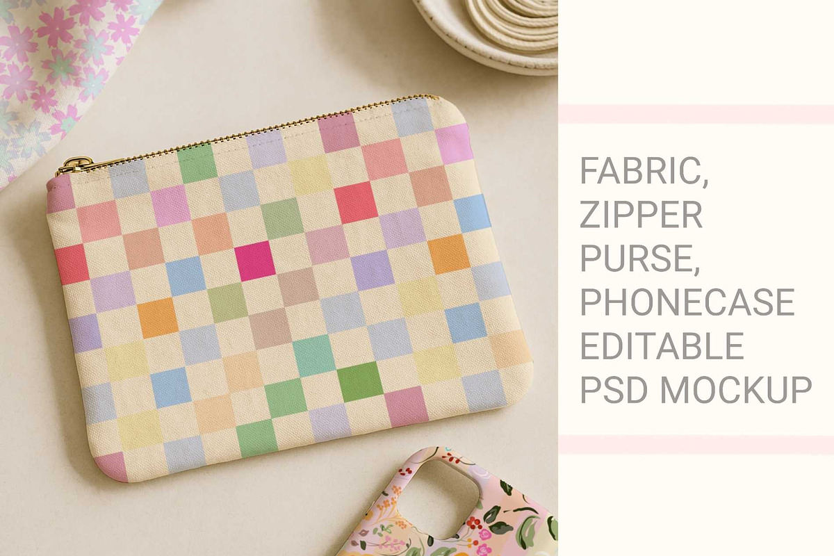Zipper purse,phonecase,fabric mockup, a Household Mockup by jenartstudio (Photo 1 of 3)