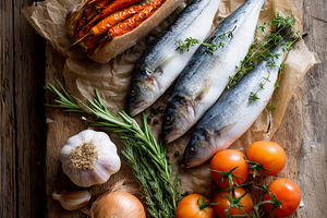 Rustic food still life with fresh, a Food & Drink Photo by MistyDay