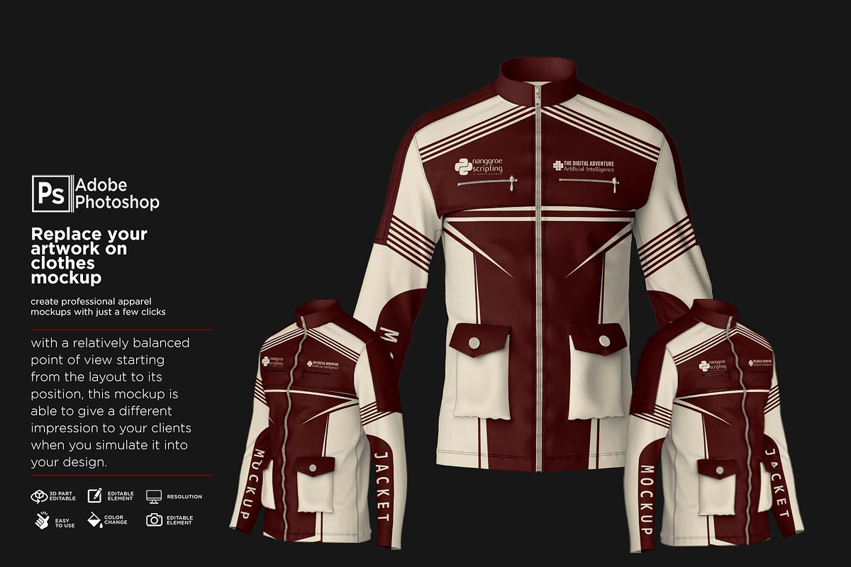 Tracker Jacket Fulllziper Mockup, a Shirt Mockup by Nanggroe Scripting (Photo 2 of 9)