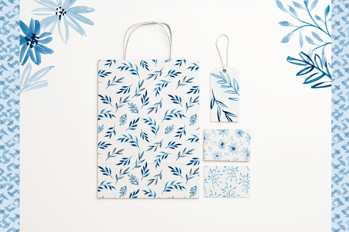 Blue watercolor floral collection, a Pattern Graphic by Wild Rose (Photo 4 of 8)