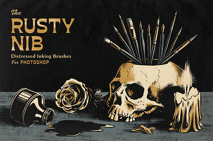 Rusty Nib Inkers for Photoshop, a Brush Add-On by True Grit Texture Supply