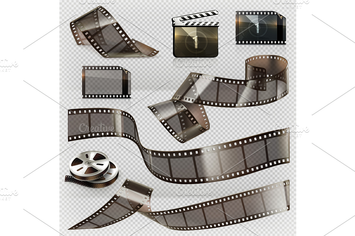 Old film strip, vector icon set, an Object Illustration by Allevinatis Studio (Photo 1 of 3)