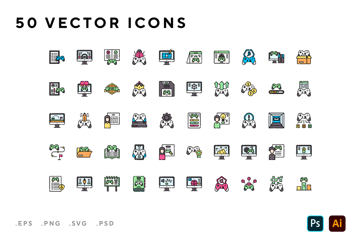 Game development icons, an Outline Icon by Wencory (Photo 1 of 2)