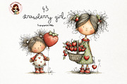 Cute Strawberry Girl Clipart, a Person Illustration by Nicolle's Colorful Art (Thumbnail 1 of 9)