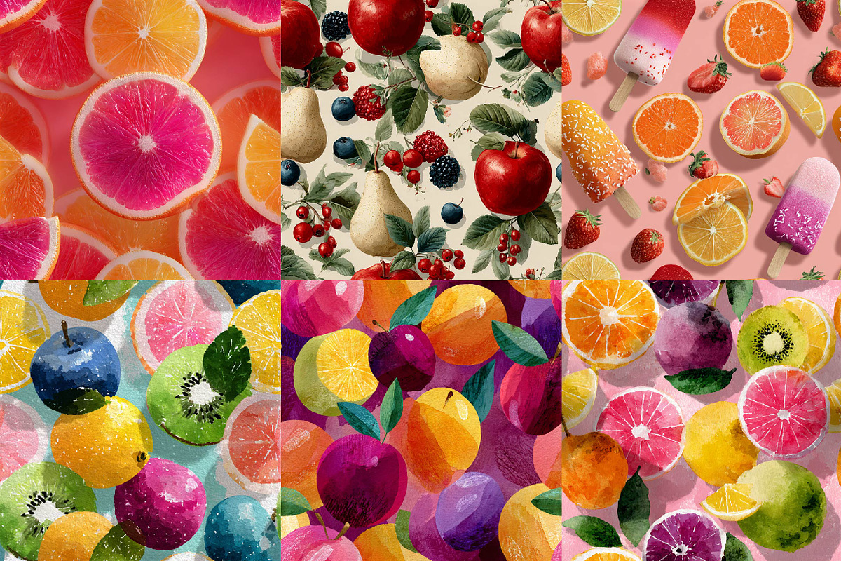 Mixed Fruits Summer Seamless Pattern, a Texture Illustration by DreamPrint404 (Photo 2 of 7)