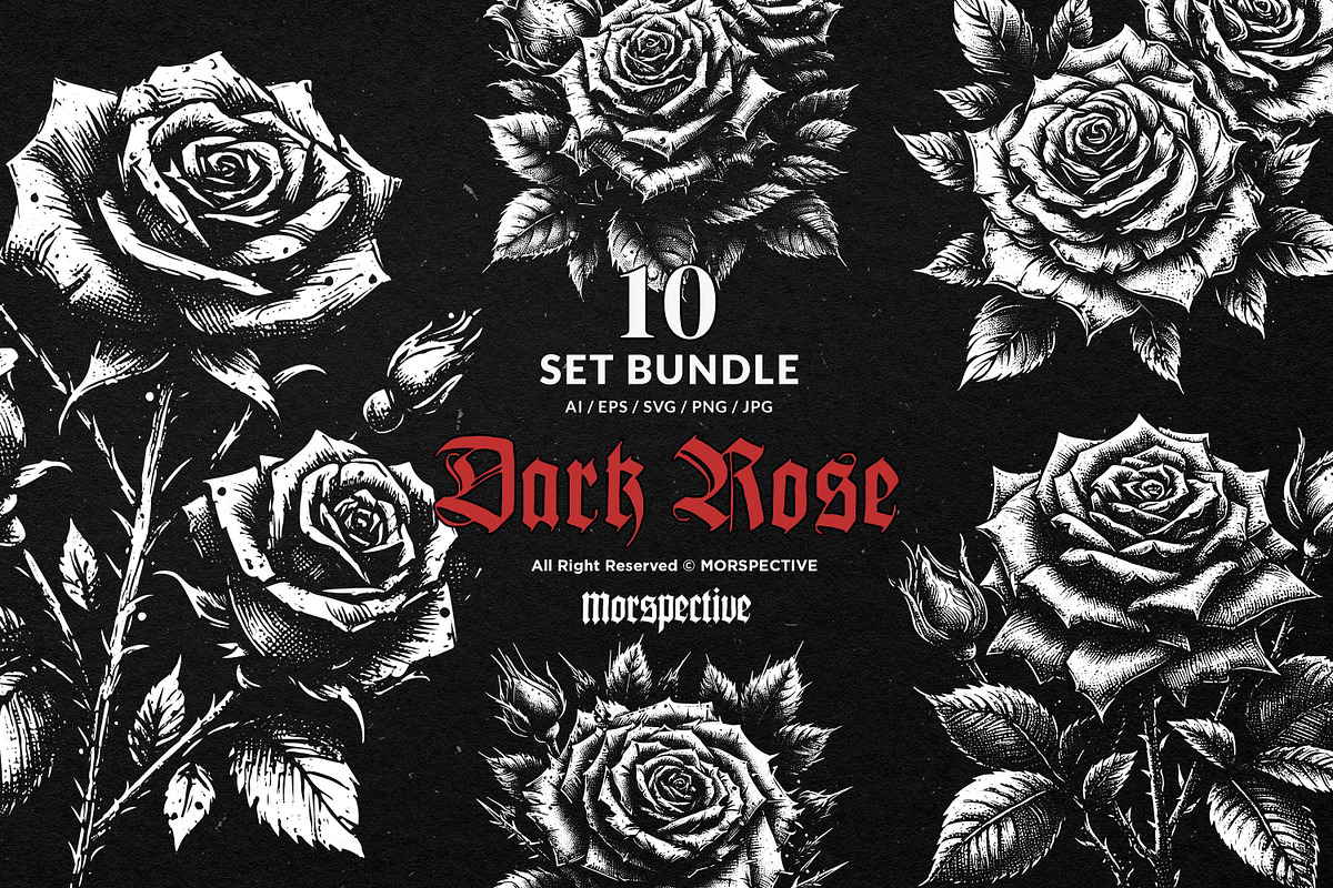 10 Bundle Dark Art Rose Flower, an Illustration by Morspective (Photo 1 of 7)