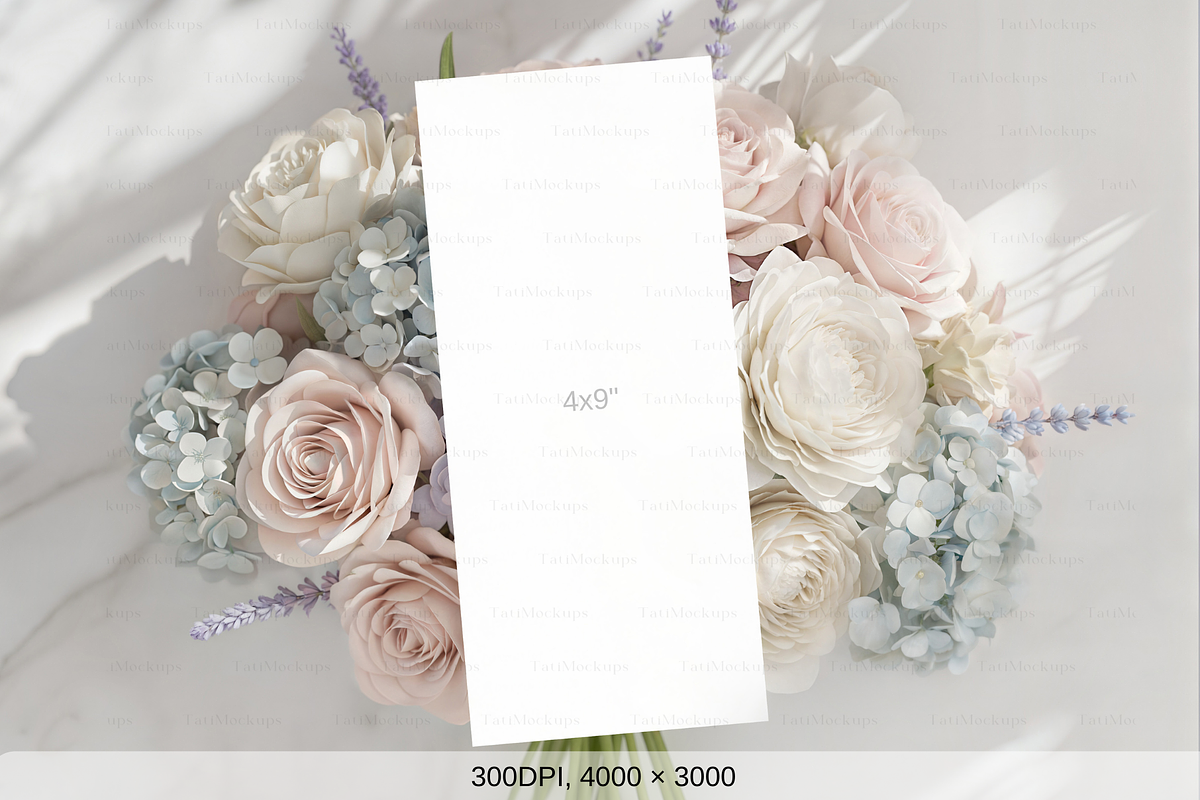 Floral Menu Card Mockup with Bouquet, a Product Mockup by TatiMockup (Photo 2 of 4)