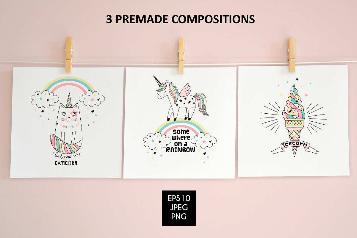Unicorn Magic cliparts & patterns, a Decorative Illustration by @olga.angelloz (Photo 3 of 6)