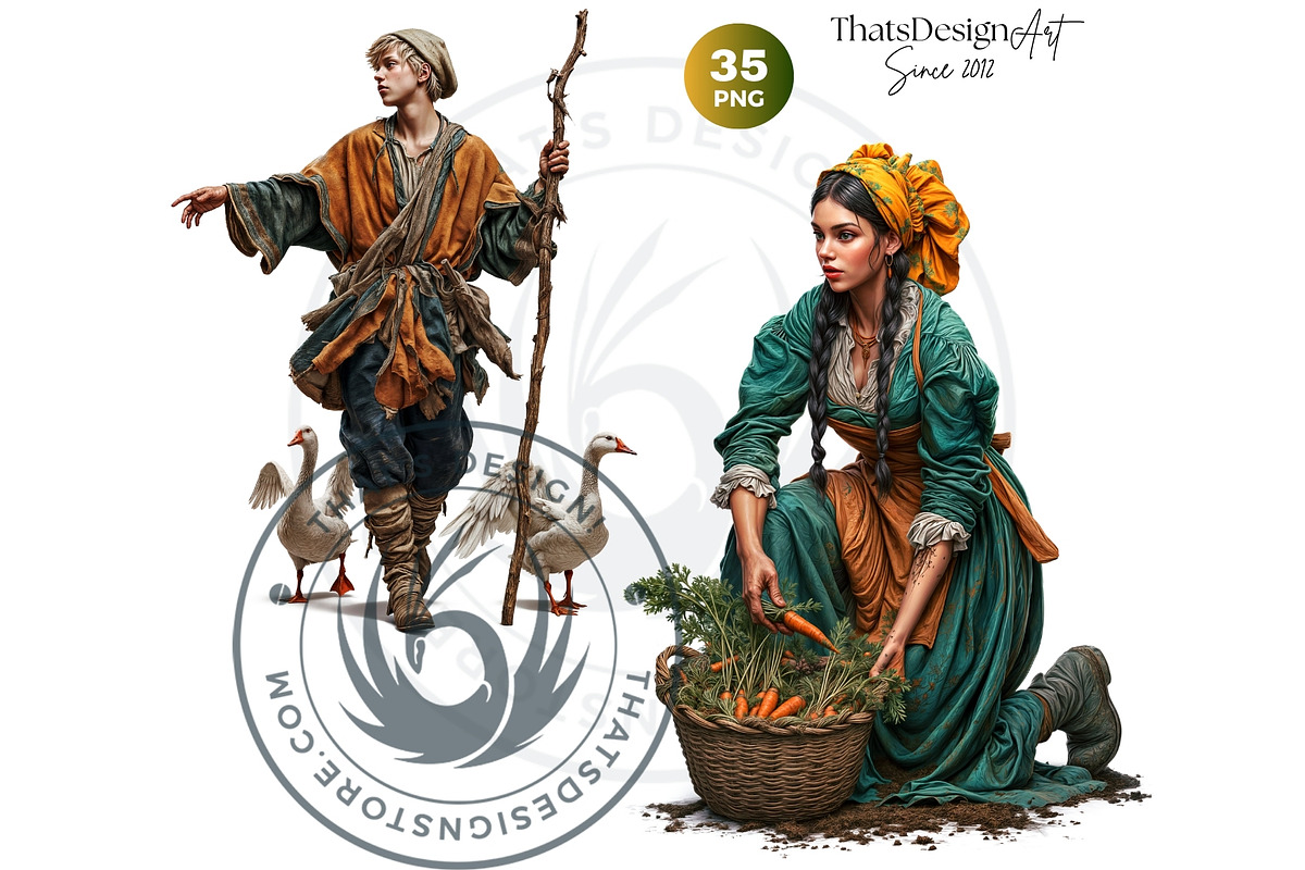 Medieval peasants clipart set, a Person Illustration by ThatsDesignArt (Photo 10 of 10)