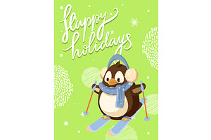 Happy Holidays Card, Penguin In