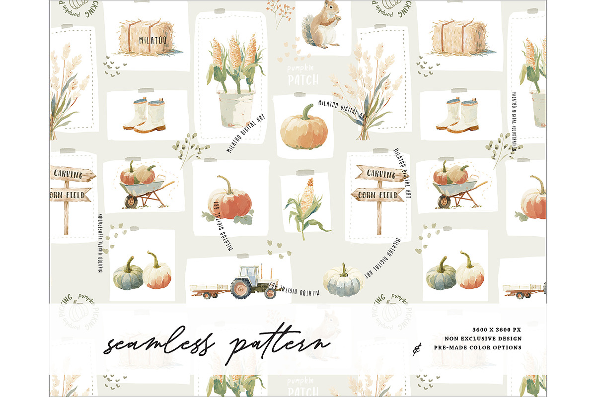 Pumpkin patch autumn harvest pattern, a Pattern Graphic by Milatoo (Photo 1 of 4)