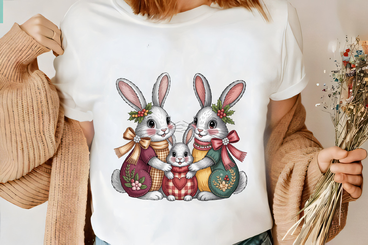 Faux Embroidery Christmas Bunny Fami, an Illustration by CrexoraLab (Photo 2 of 6)