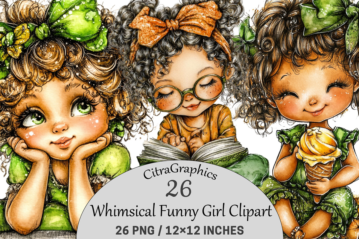 Whimsical Funny Girl Clipart, a Seasonal Illustration by CitraGraphics (Photo 1 of 6)