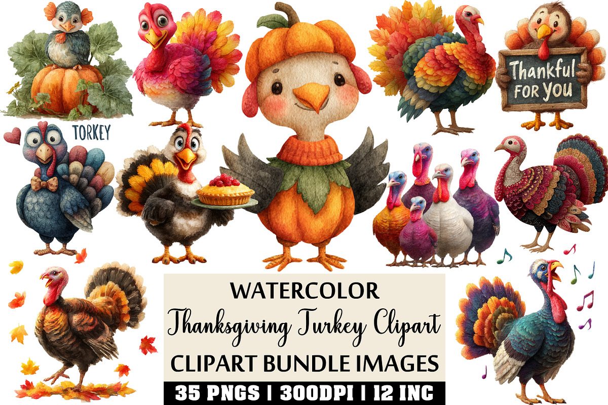 Thanksgiving Turkey Clipart, an Illustration by Craft Nest (Photo 1 of 4)