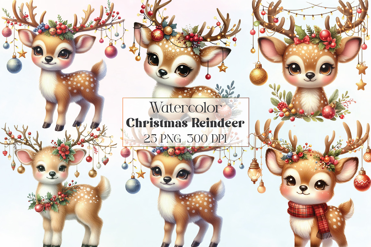 Christmas Reindeer Clipart, a Work Illustration by CraftArtStudio (Photo 1 of 6)