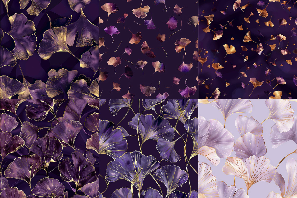 Purple and Gold Ginkgo Digital Paper, a Texture Illustration by DreamPrint404 (Photo 5 of 5)