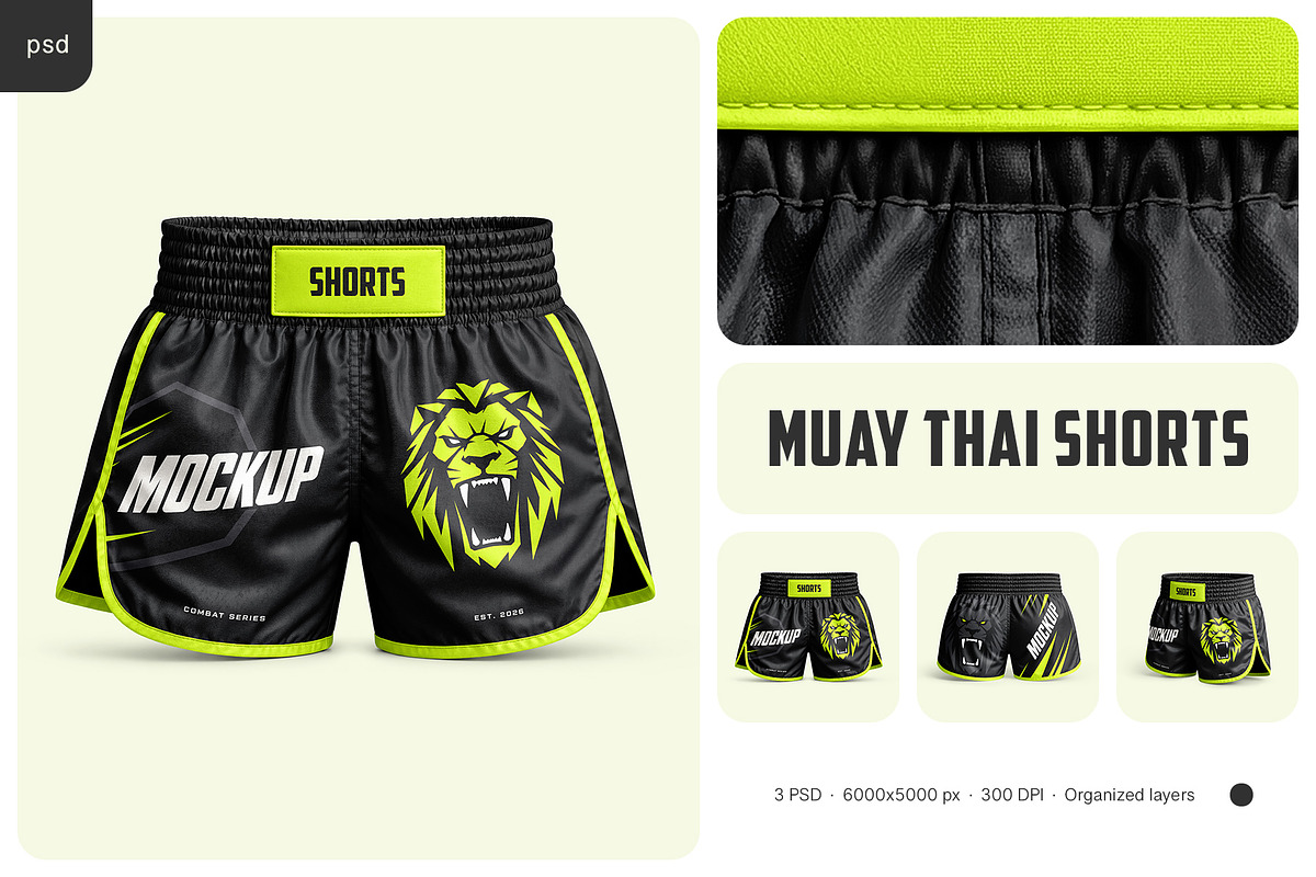 Muay Thai Shorts Mockup Set, a Bottom Mockup by Country4k (Photo 1 of 4)