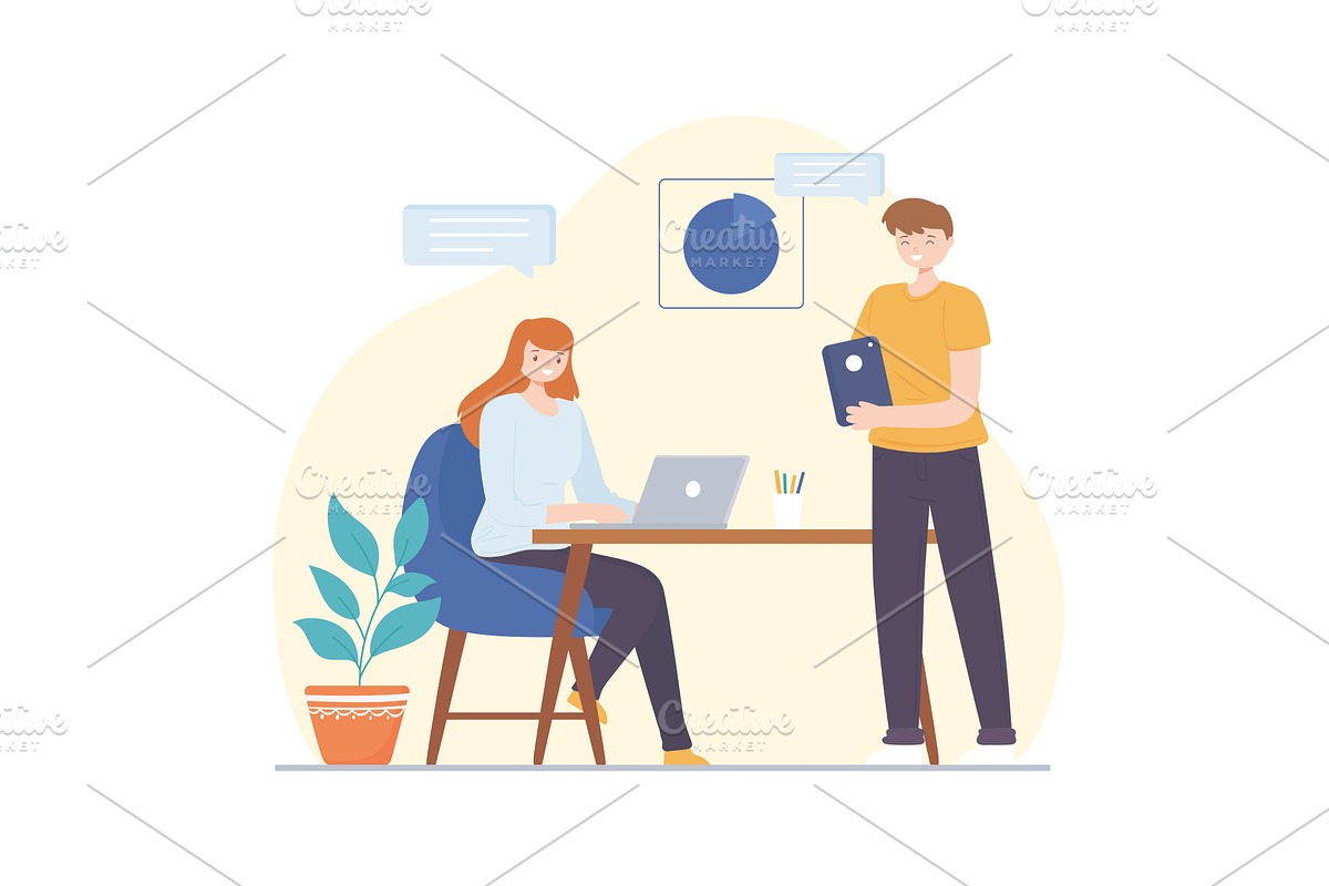 coworkers discussing report, a Person Illustration by studiogstock