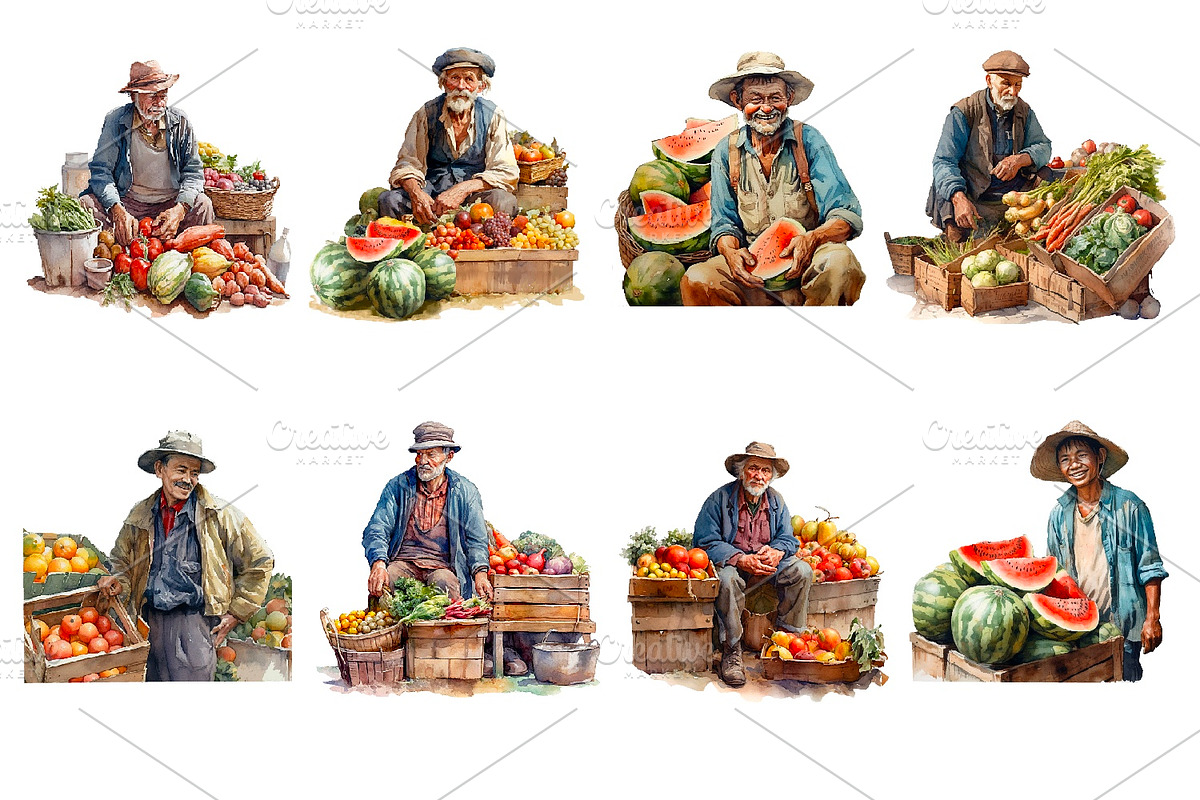 Farmer's market, watercolor clipart, a Food Illustration by AkvarelRiver (Photo 6 of 7)
