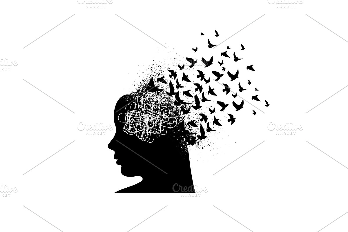 Woman thoughts flying birds, an Object Graphic by LongQuattroArt