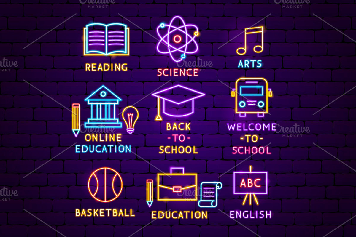 Education Back to School Neon Icons, an Outline Icon by Anna_leni (Photo 8 of 11)