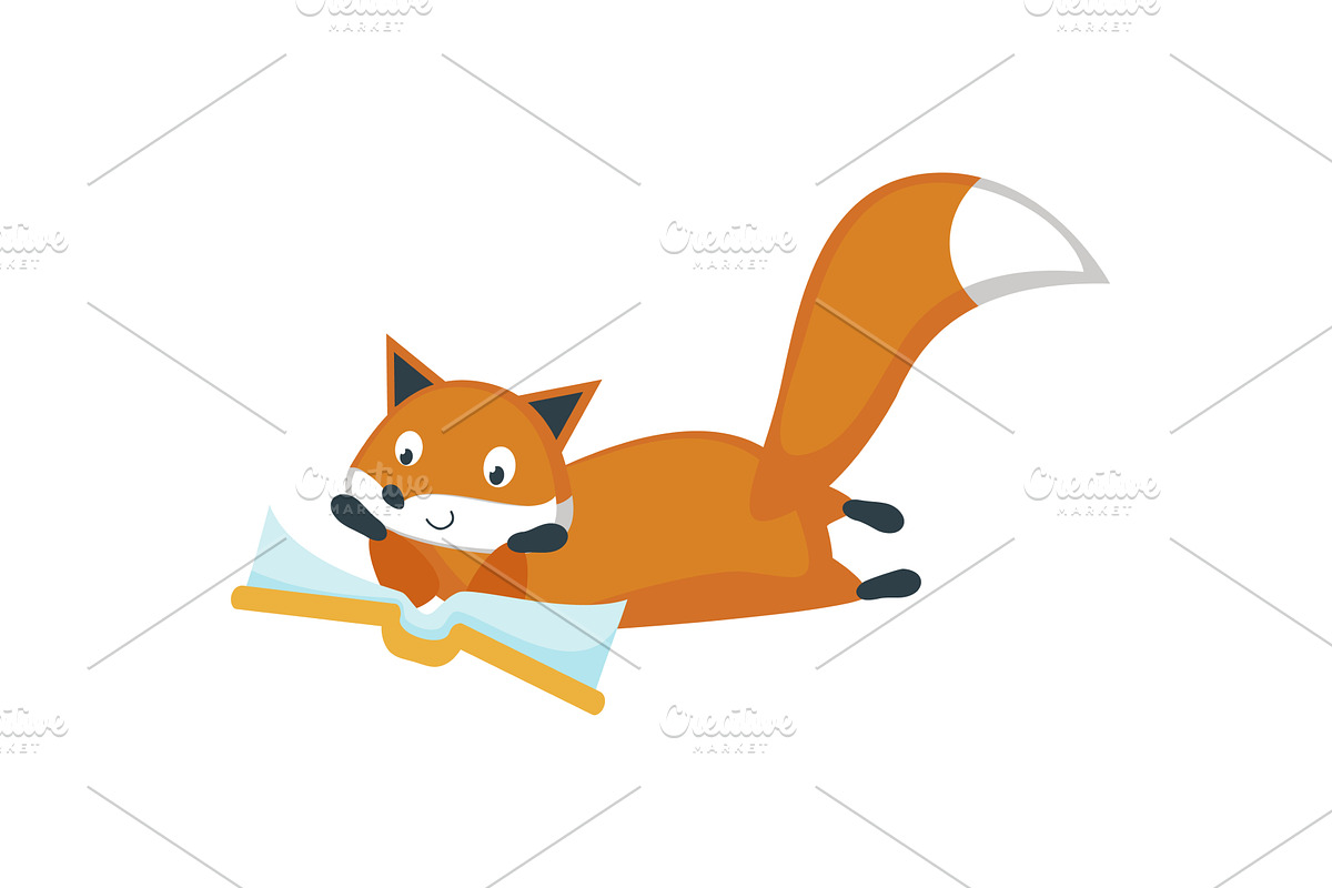 Red fox reading book vector icon, an Animal Illustration by SiberianArt