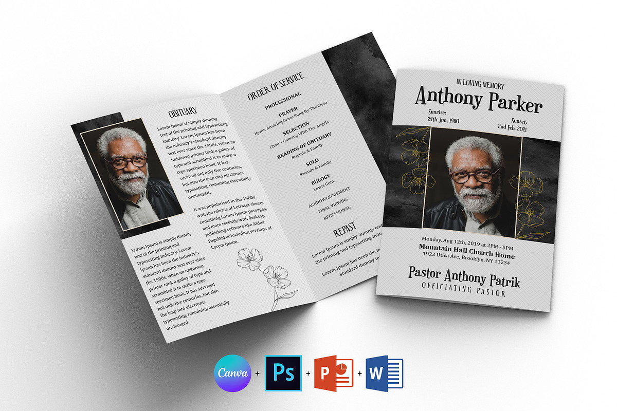 Funeral Program Template | Obituary, a Brochure Template by Designscozy (Photo 1 of 8)