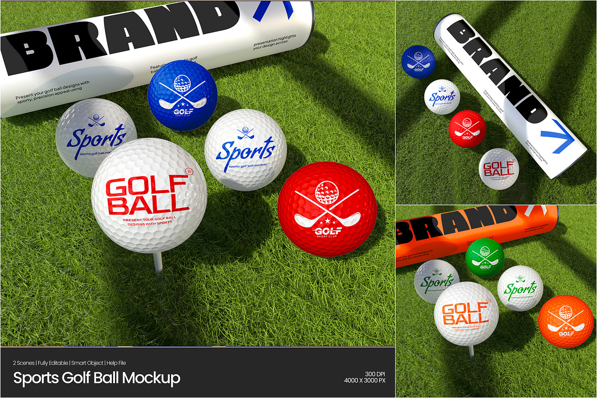 Sports Golf Ball Mockup, a Merchandise Mockup by Permadi Creative (Photo 1 of 5)