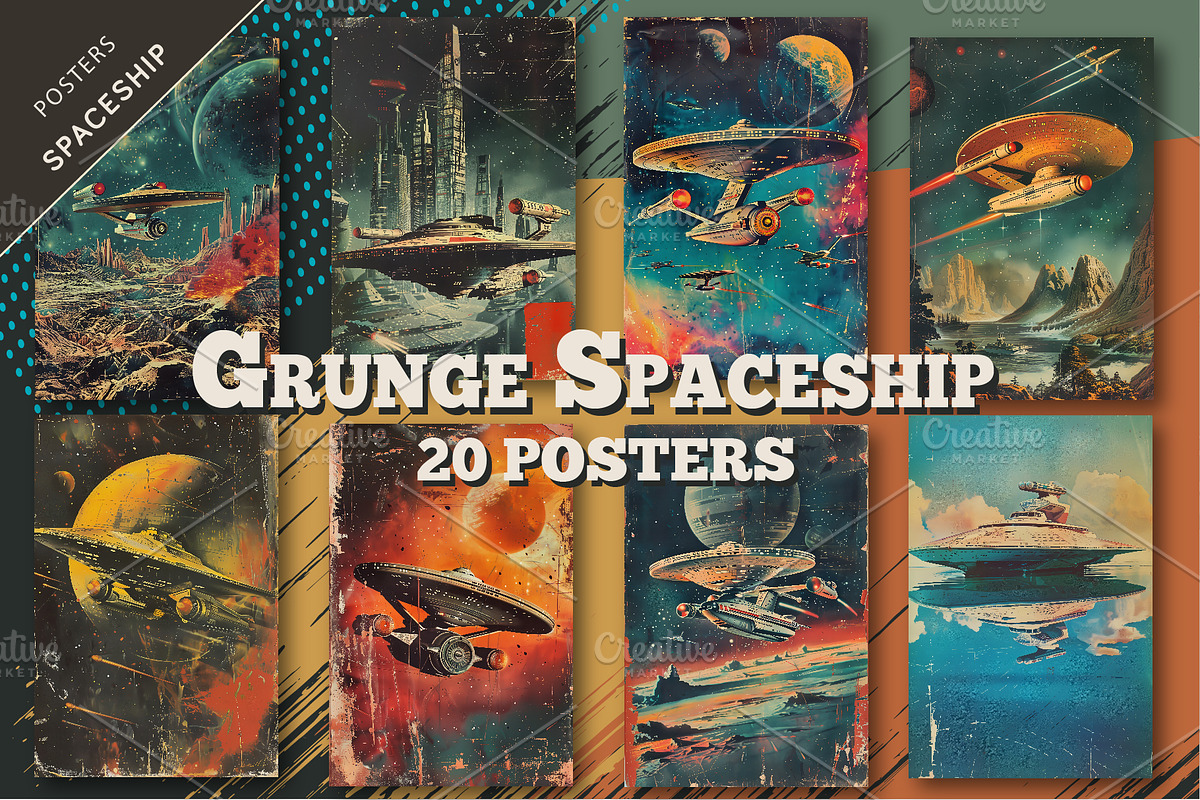 Grunge Spaceship Posters. Retro Art., a Decorative Illustration by KENO Mascots (Photo 1 of 6)