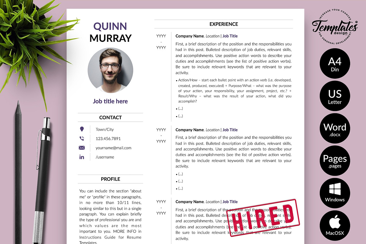 Modern Resume Template / CV - Quinn, a Resume Template by Templates Design Co. (Photo 1 of 17)
