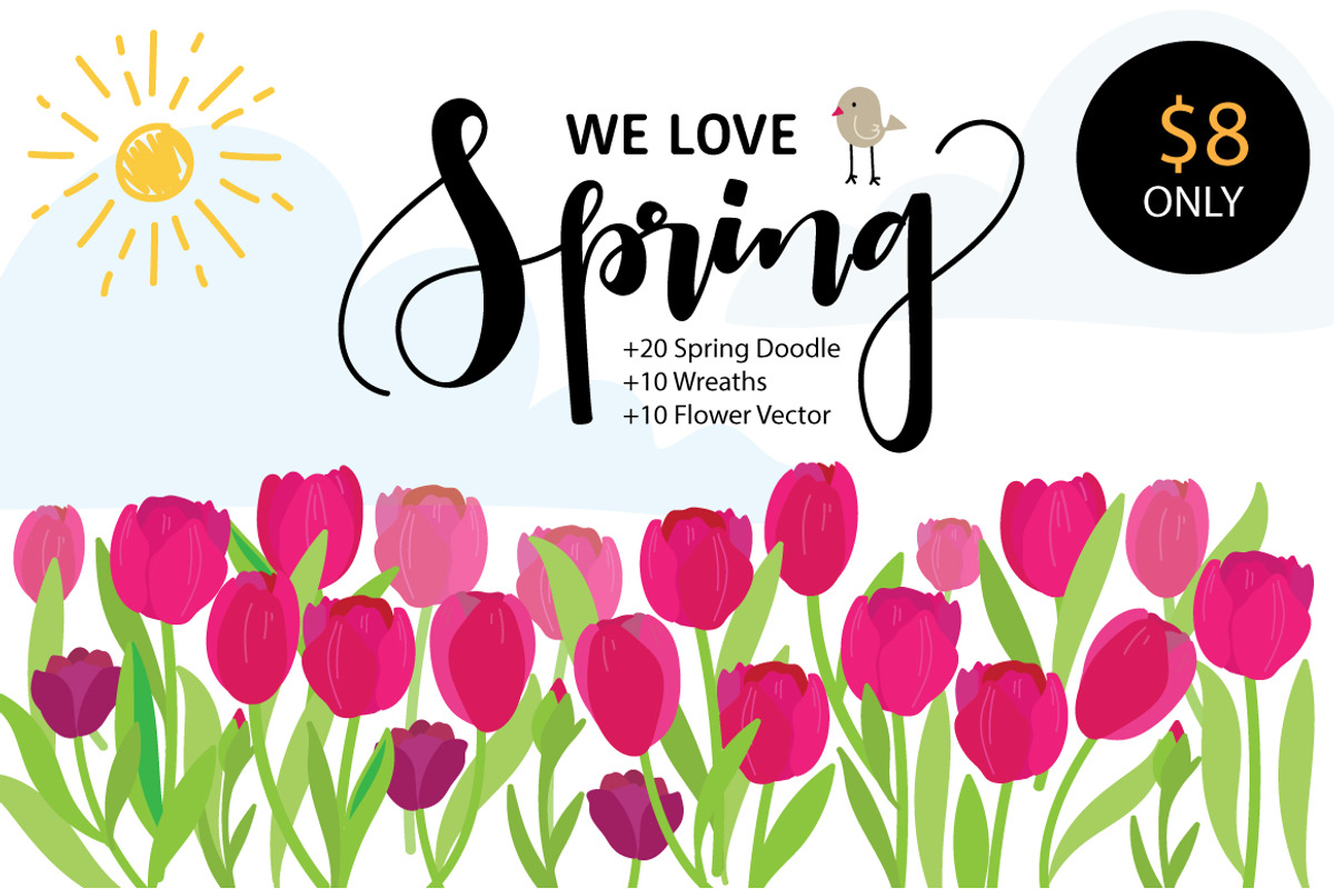 WE LOVE SPRING VECTOR ELEMENTS, an Illustration by MooBeer