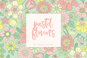 Pastel Flowers, Patterns & Clipart