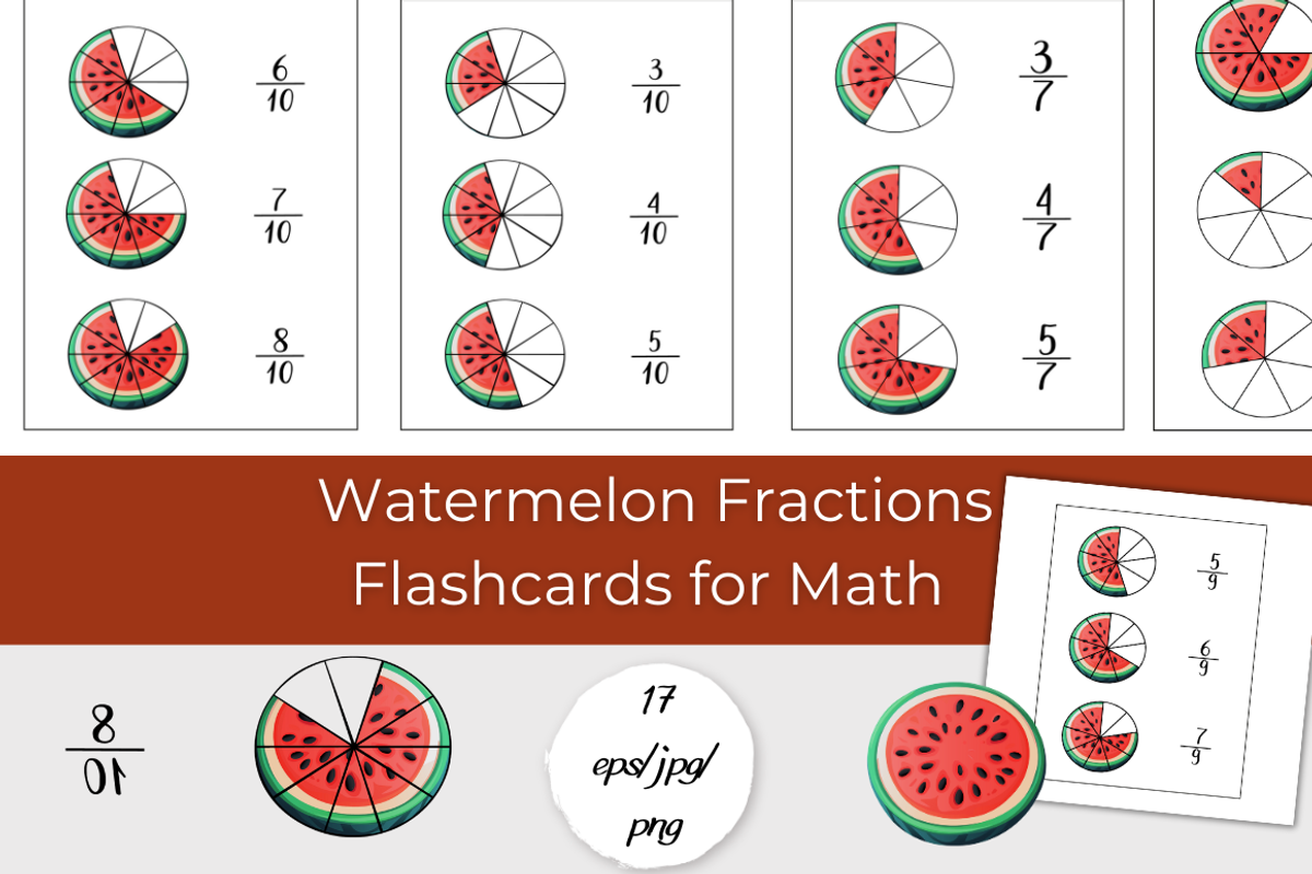 Watermelon Fractions Flashcards, an Education Illustration by InkyQueenArt (Photo 1 of 4)
