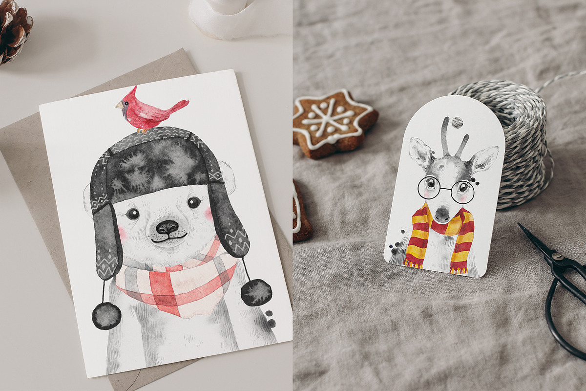 CHRISTMAS BABIES watercolor set, an Animal Illustration by Natali Smolova (Photo 4 of 8)