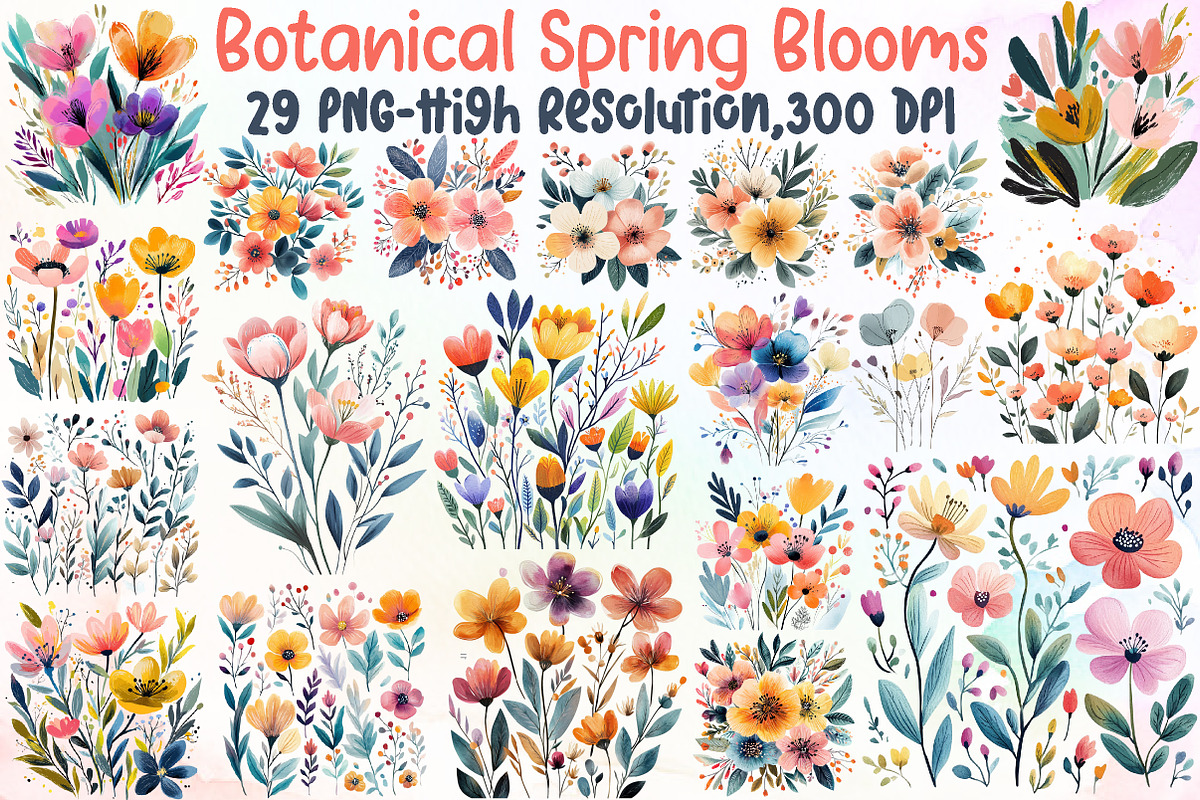 Watercolor Botanical Spring Blooms, an Illustration by Sublimation Artist (Photo 1 of 6)