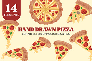 Hand Drawn Pizza Clipart & Vector, an Illustration by Printable Pretty Studio