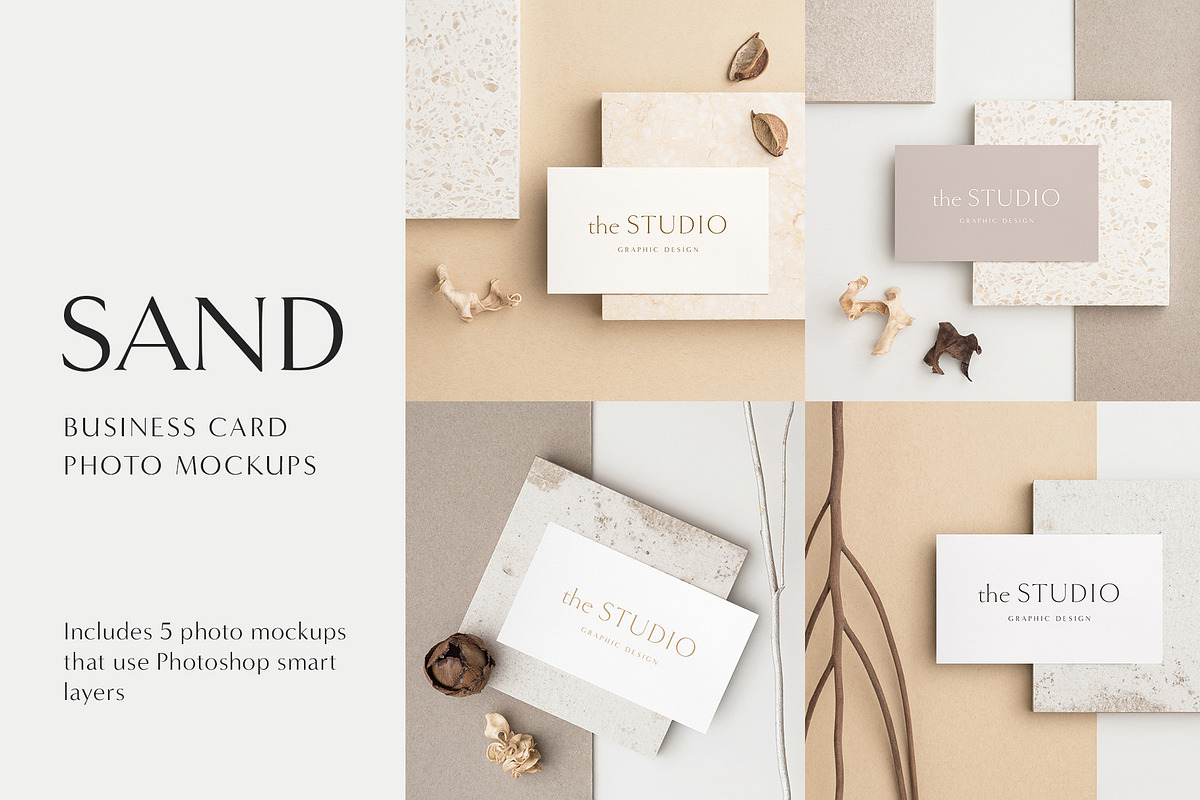 Sand Business Card Photo Mockups, a Product Mockup by Moyo Studio (Photo 1 of 8)