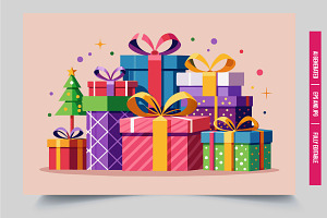 Gifts with tree background, an Illustration by Tanuart
