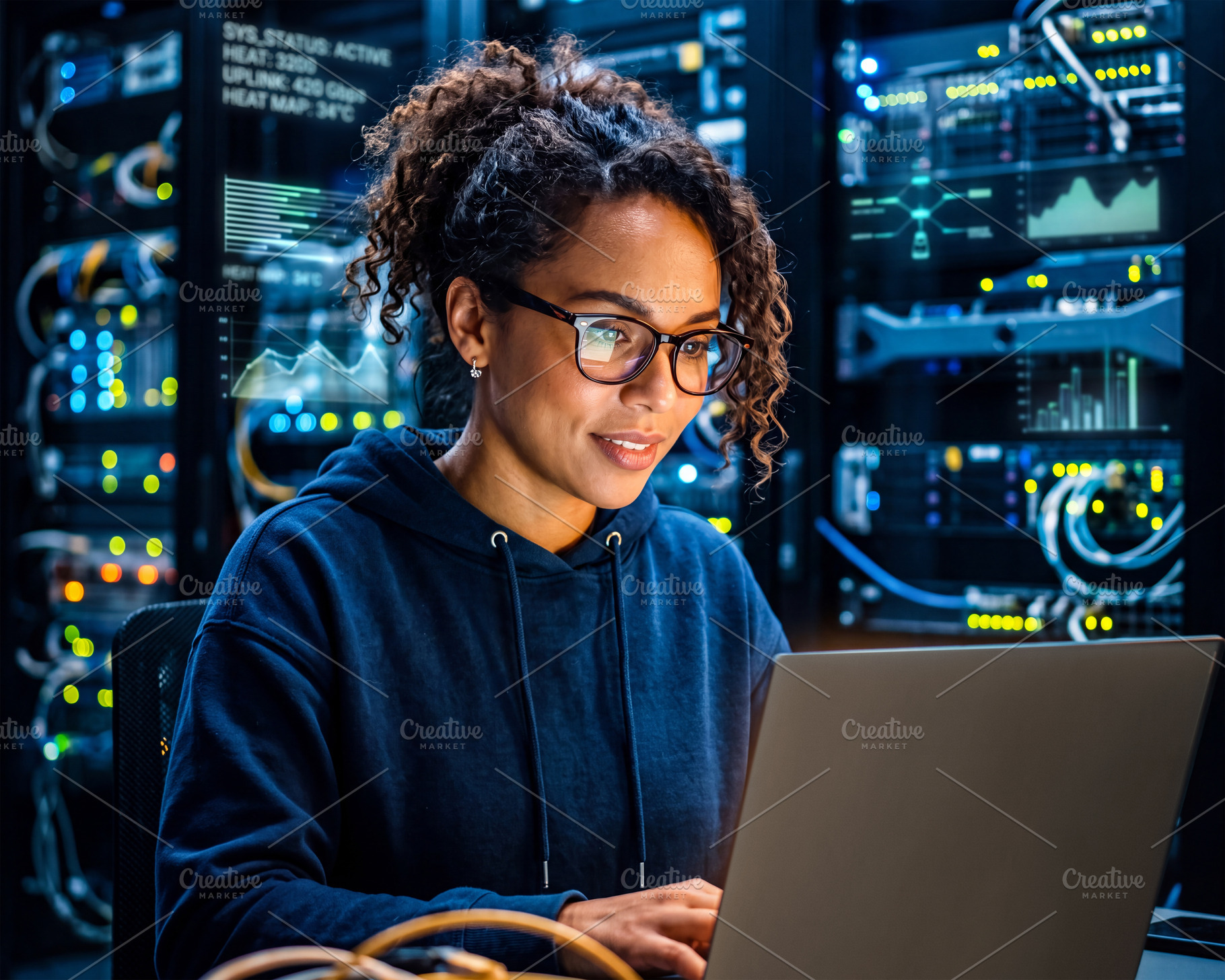 Young mixed race female (mulatto) IT specialist working on lapto, a Technology Photo by Volff