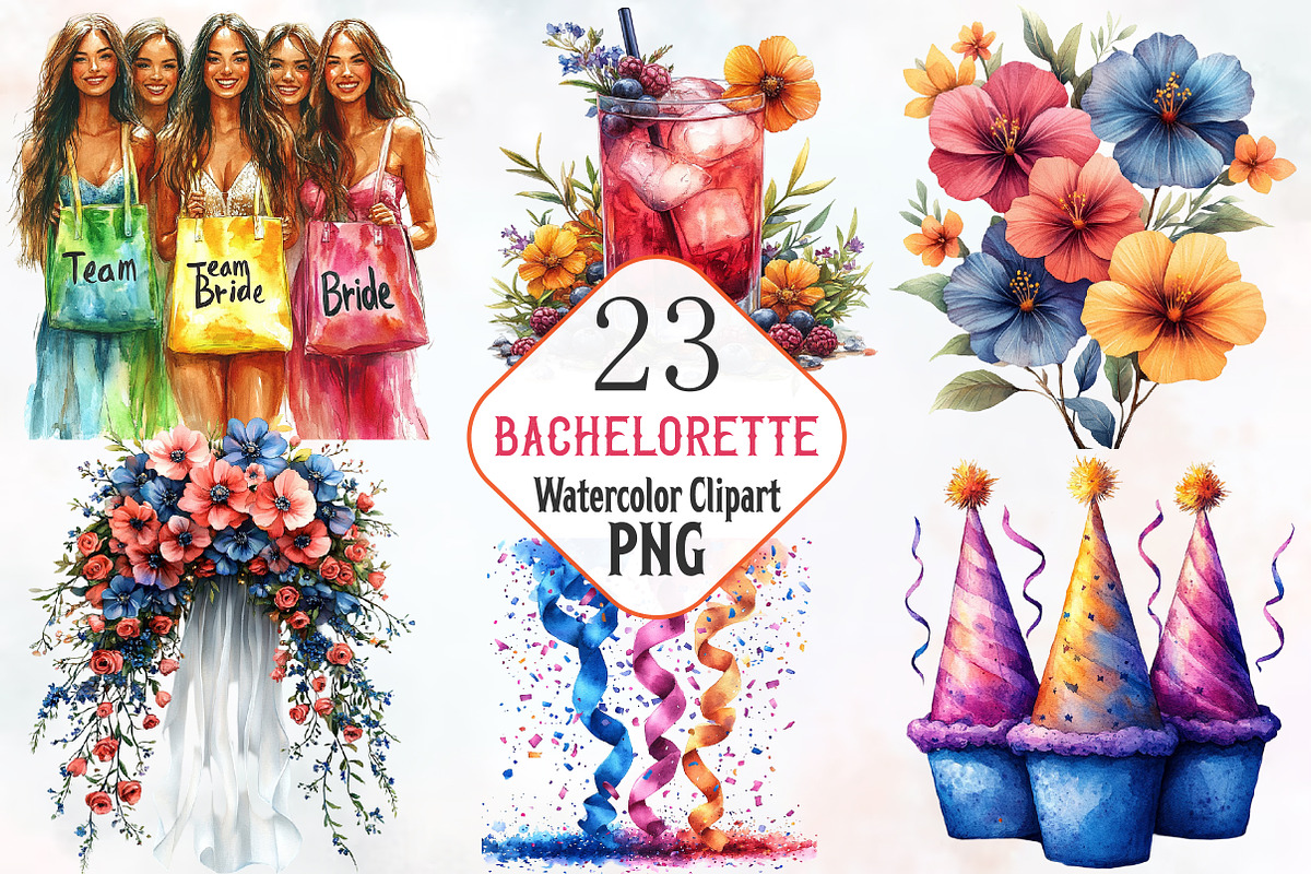 Bachelorette Watercolor Cliparts, an Illustration by RobertsArt (Photo 1 of 7)
