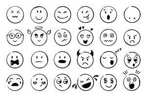 Doodle emoticons. Emotional faces, an Object Illustration by Valerie Bodnar