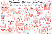 Watercolor Unicorn Valentines Clipar, an Illustration by Sublimation Artist (Thumbnail 1 of 6)