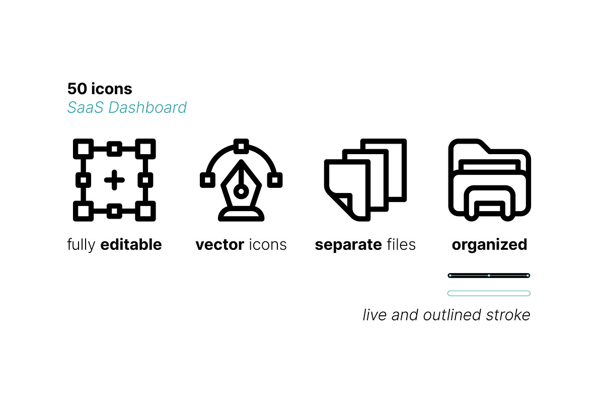 50 SaaS Dashboard Icons, an Outline Icon by Side Project (Photo 4 of 8)