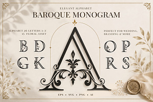Baroque Monogram Alphabet & Floral