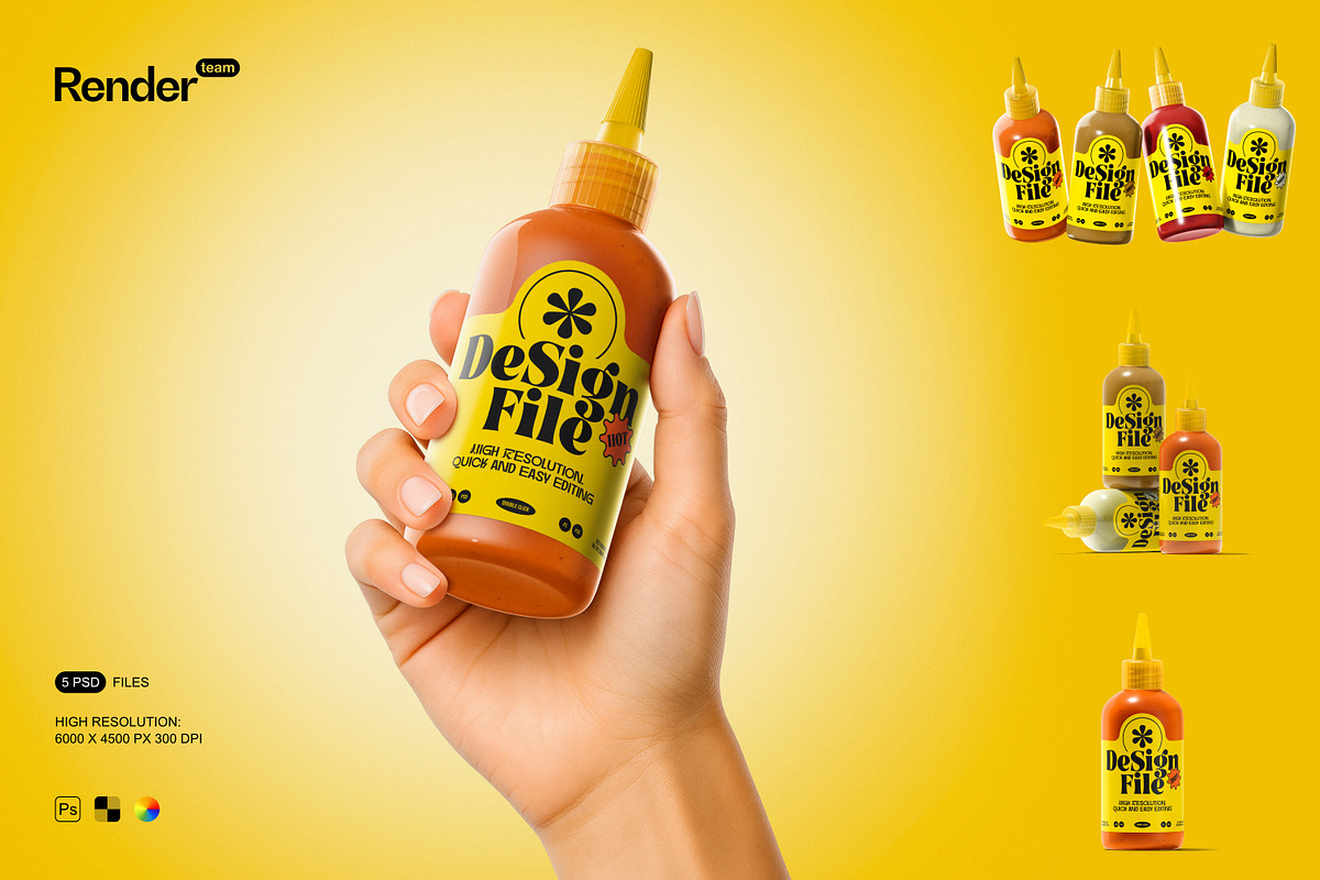 Sauce Bottle Mockup Set, a Packaging Mockup by Renderteam (Photo 1 of 12)