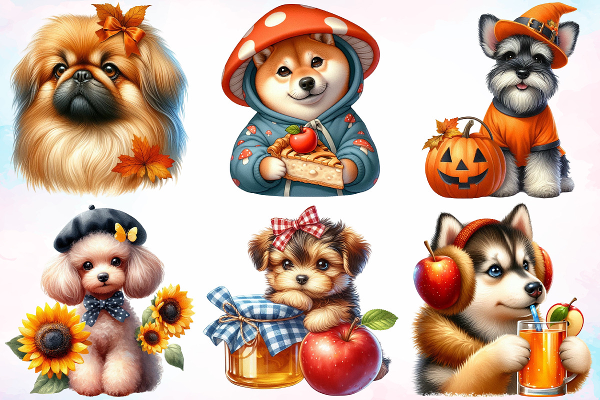 Watercolor Autumn Dog Clipart Bundle, a Seasonal Illustration by Canvas Craft (Photo 3 of 8)