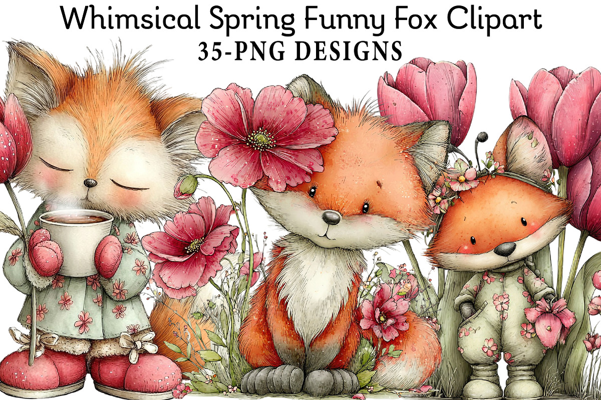 Whimsical Spring Funny Fox Clipart, an Illustration by Daily.Designs (Photo 1 of 8)