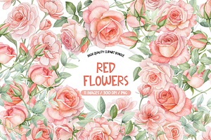 Red Rose Clipart Bundle, Red Flowers, an Illustration by TatiMockup