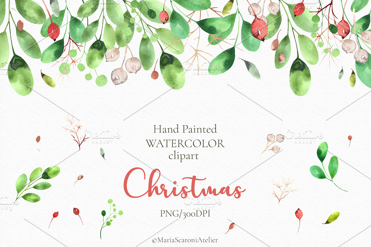 Watercolor Christmas Clipart, an Illustration by MariaScaroniAtelier (Photo 2 of 5)