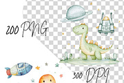 dinosaurs in space watercolorclipart, a Transportation Illustration by Opor (Thumbnail 2 of 11)